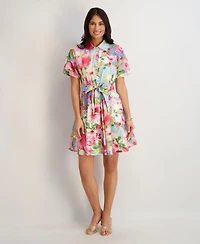 kensie Women's Printed Short-Sleeve Shirtdress