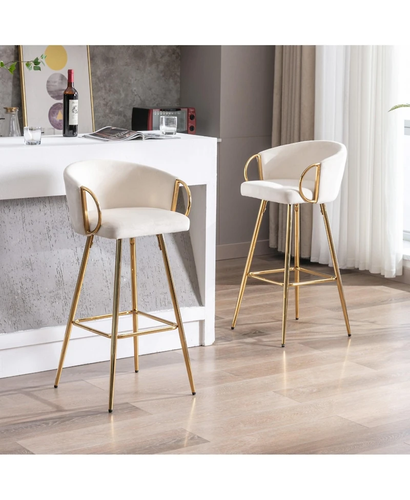 Boyel Living 26 Inch Bar Stools Set of 2, with Golden Chrome Footrest and Base Velvet Counter Height Kitchen Island Stool