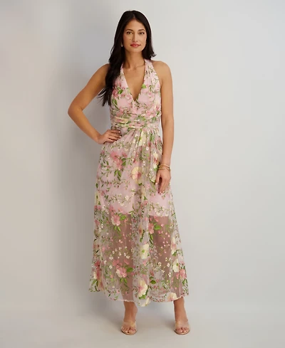 Siena Women's Embroidered V-Neck Mesh Dress