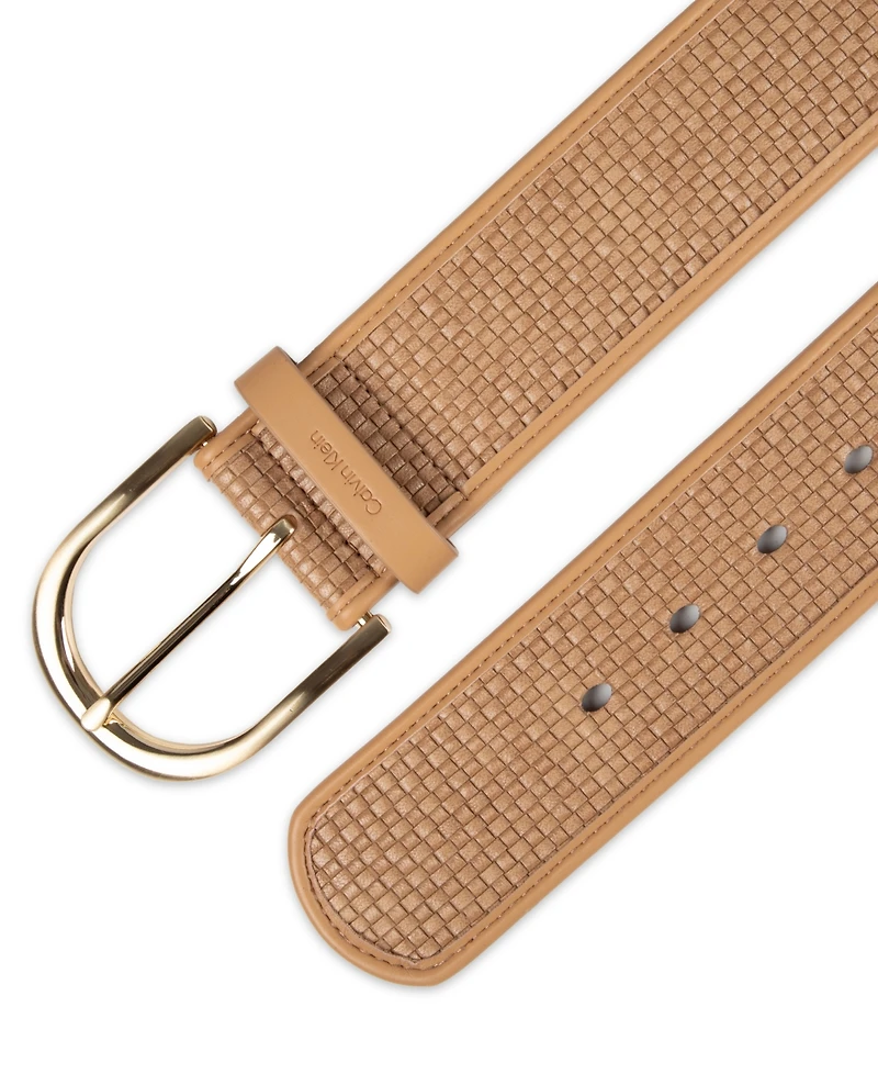 Calvin Klein Mini Box-Woven Leather Polished Buckle Belt