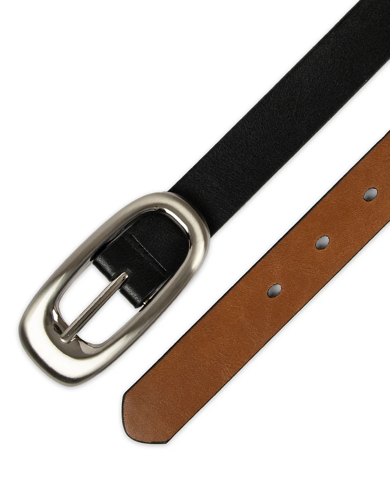 Calvin Klein Reversible Leather Puffed Oval Center-Bar Buckle Belt