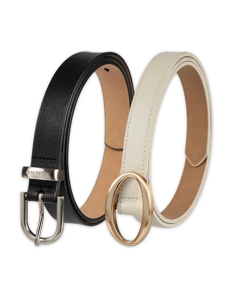 Calvin Klein Center-Bar and Metal Loop Buckles 2-Pack Skinny Belt Set