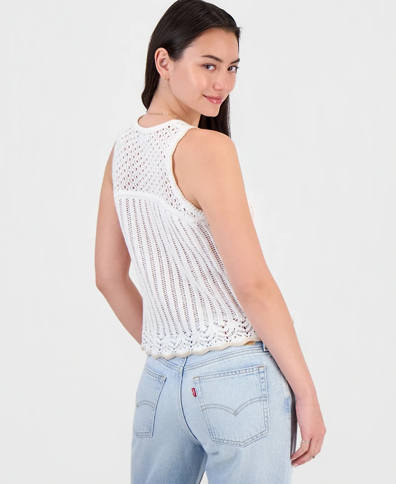 Hooked Up by Iot Juniors' Tipped Crochet Sleeveless Tank Top Sweater