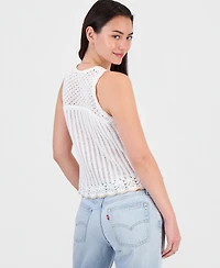 Hooked Up by Iot Juniors' Tipped Crochet Sleeveless Tank Top Sweater