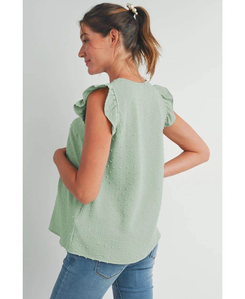 Hello Miz Women's Swiss Dot Flutter Cap Sleeve V-Neck Maternity Top