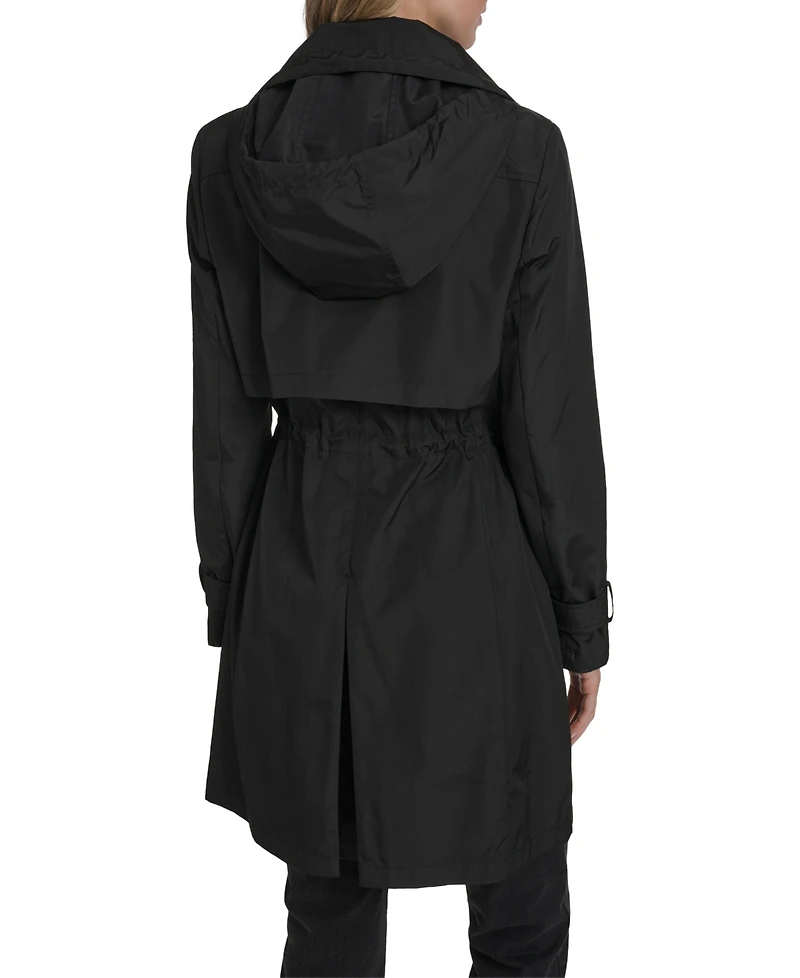 Cole Haan Signature Women's Zip Up Trench Coat With Stow Away Hood