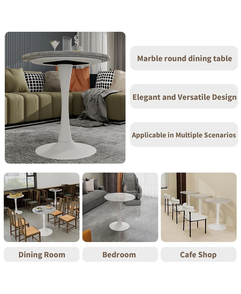 Streamdale Furniture White Mid-Century Modern Marble Coffee/Dining Table (2-4 People)