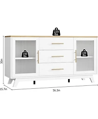 Gaomon 56" Large Sideboard Buffet with Drawer, Storage Cabinet Adjustable Shelves and Fluted Glass Door, Modern Coffee Bar