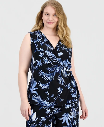 Anne Klein Plus V-Neck Side-Tie Wrap Top