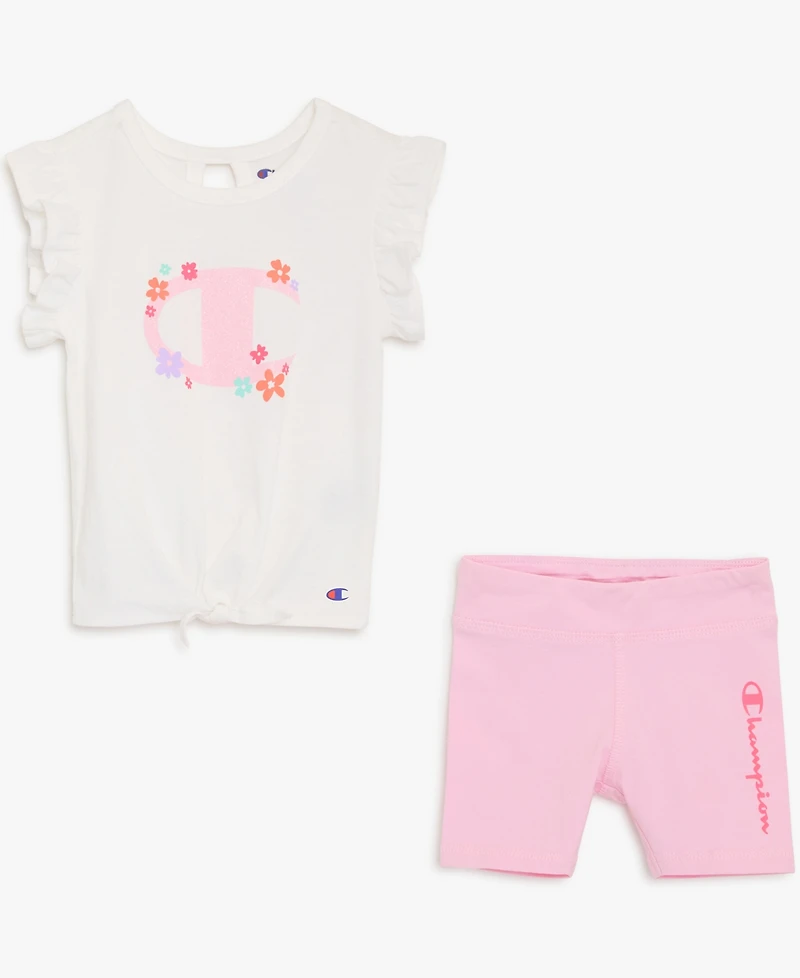 Champion Baby Girls' Graphic T-Shirt and Shorts, 2-Piece Set