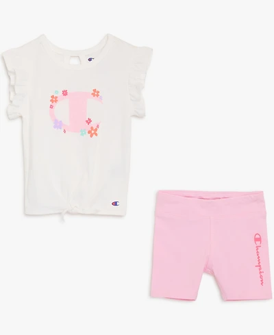 Champion Baby Girls' Graphic T-Shirt and Shorts, 2-Piece Set