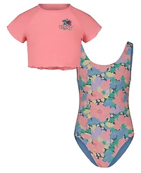 Roxy Girls' 8-16 Scoop Neck Top & Floral One-Piece Swimsuit, 2-Piece Set