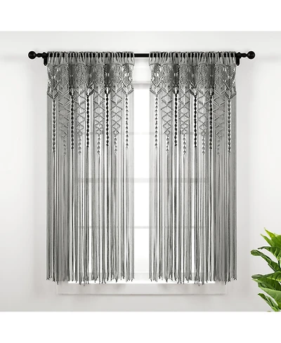 Lush Decor Boho Macrame Textured Cotton Window Curtain Panel Single 40"W x 63"L Gray