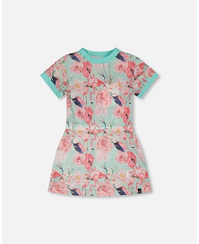 Deux par Girl Mesh Beach Dress Blue Flamingo Print - Toddler|Child