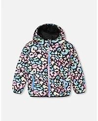 Deux par Big Girls Quilted Mid-Season Jacket Black Animal Print