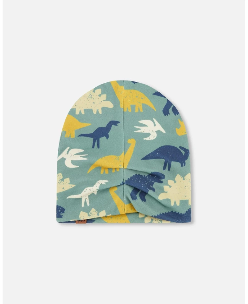 Deux par Boy Stretch Jersey Beanie Green Dinosaur Print - Toddler|Child