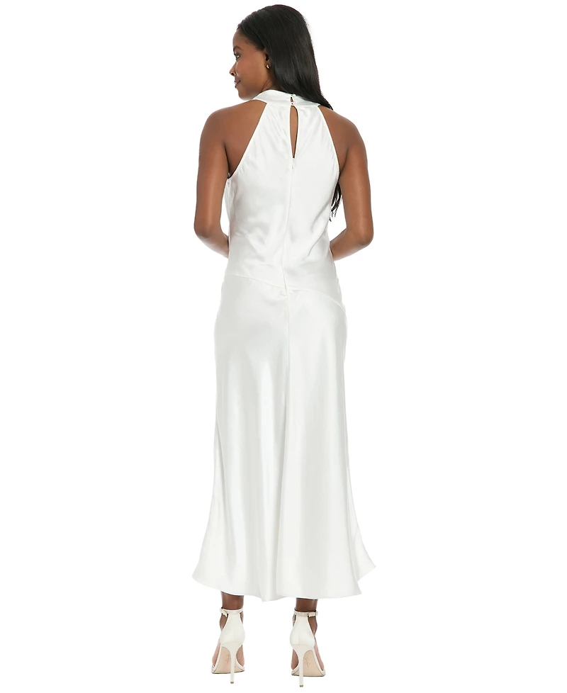 ivy + blu Women's Cowl Halter Side Twist Midi Dress