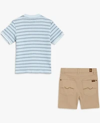 7 For All Mankind Baby Boys' Striped Polo Shirt and Twill Shorts, 2-Piece Set