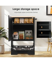 Cozito Pet Feeding Station Cabinet with Pull-Out Bowls, Side Hooks, and Anti-Tip Kit, Black