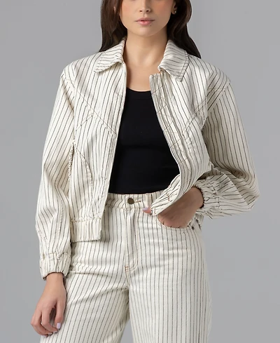 Blank Nyc Women's Rail Road Stripe Collared Bomber Jacket