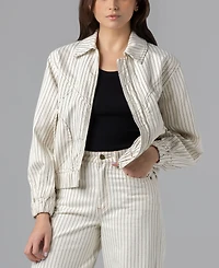 Blank Nyc Women's Rail Road Stripe Collared Bomber Jacket
