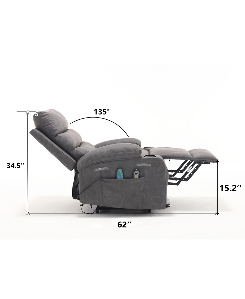 Boyel Living Recliner Chair Electric Power Lift Recliner Chair with Massage and Heat for Elderly, with Side Pockets, Hidden Cup Holder