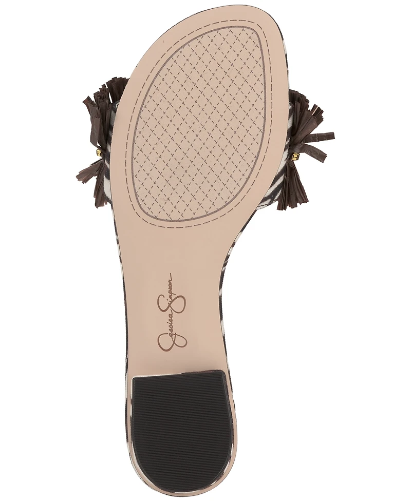 Jessica Simpson Women's Danive Raffia Fringe Flat Slide Sandals