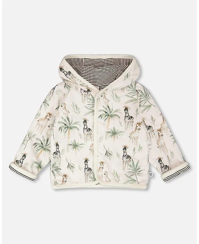 Deux par Baby Boys Cotton Jersey Reversible Hooded Jacket Beige Zebra Print