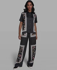 Karl Lagerfeld Paris Women's Collared Short-Sleeve Printed Top