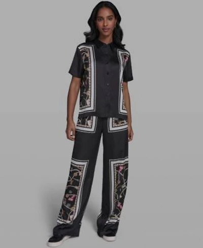 Karl Lagerfeld Paris Womens Collared Short Sleeve Printed Top Pants