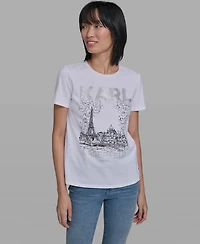 Karl Lagerfeld Paris Women's Crew Neck Short-Sleeve T-Shirt