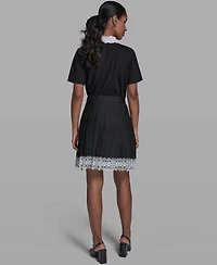 Karl Lagerfeld Paris Women's Pleated Lace Trim Skirt