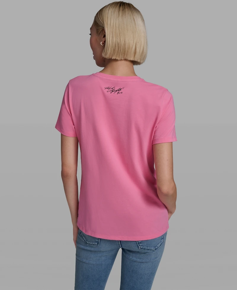 Karl Lagerfeld Paris Women's Rose Print Crew Neck T-Shirt