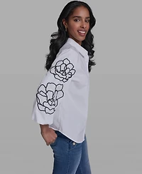 Karl Lagerfeld Paris Women's Floral Detailed Collared Blouse