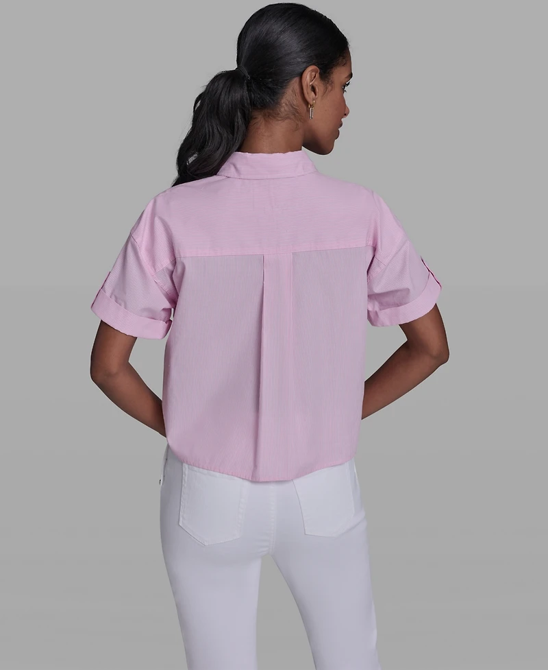 Karl Lagerfeld Paris Women's Collared Short-Sleeve Blouse