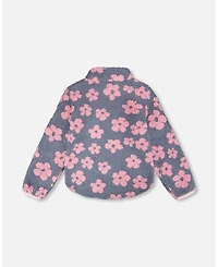 Deux par Girls Sherpa Jacket Pink Flowers