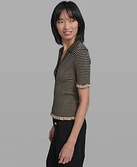 Karl Lagerfeld Paris Women's Collared Short-Sleeves Sweater