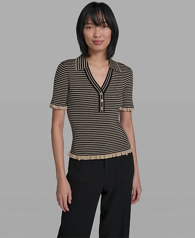 Karl Lagerfeld Paris Women's Collared Short-Sleeves Sweater