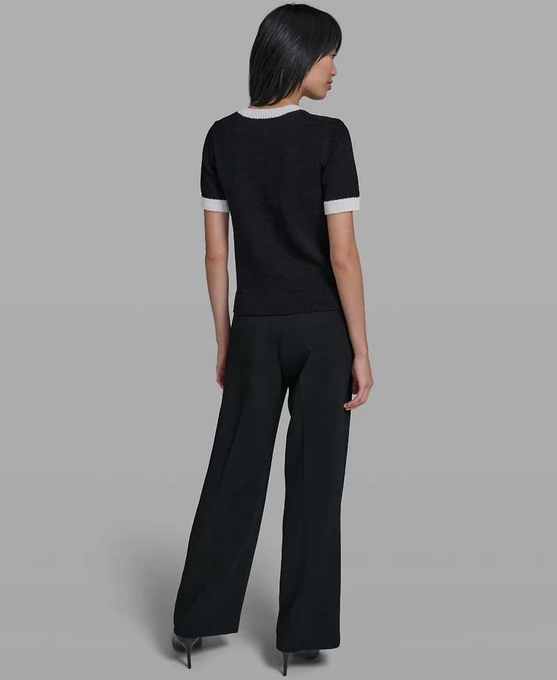 Karl Lagerfeld Paris Women's Crew Neck Short-Sleeve Sweater