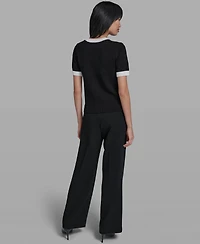 Karl Lagerfeld Paris Women's Crew Neck Short-Sleeve Sweater