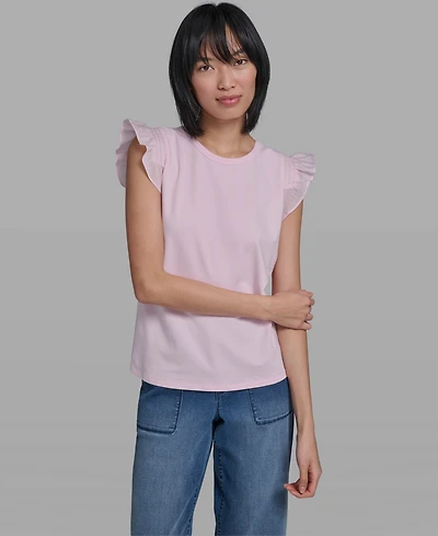 Karl Lagerfeld Paris Women's Scallop Trim Boat Neck Top