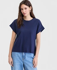 On 34th Women's Cotton Roll-Cuff Easy Crewneck Tee, Macy's Exclusive