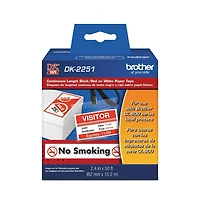 Brother DK2251 2.4 in. x 50 ft. Continuous Paper Label Tape - Black/White