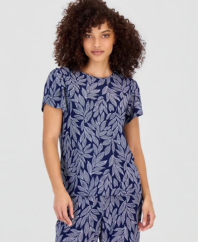 Anne Klein Essentials Petite Printed Tulip-Sleeve Top