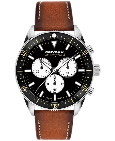 Movado Men's Calendoplan S Swiss Quartz Chrono Cognac Leather Watch, 42mm
