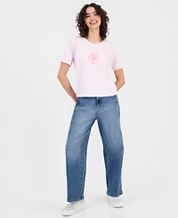 Rebellious One Juniors' Hibiscus Embellished Graphic-Print Tee