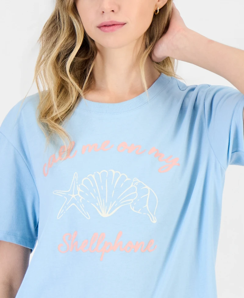 Self Esteem Juniors' Shell Phone Graphic Crewneck Short-Sleeve T-Shirt