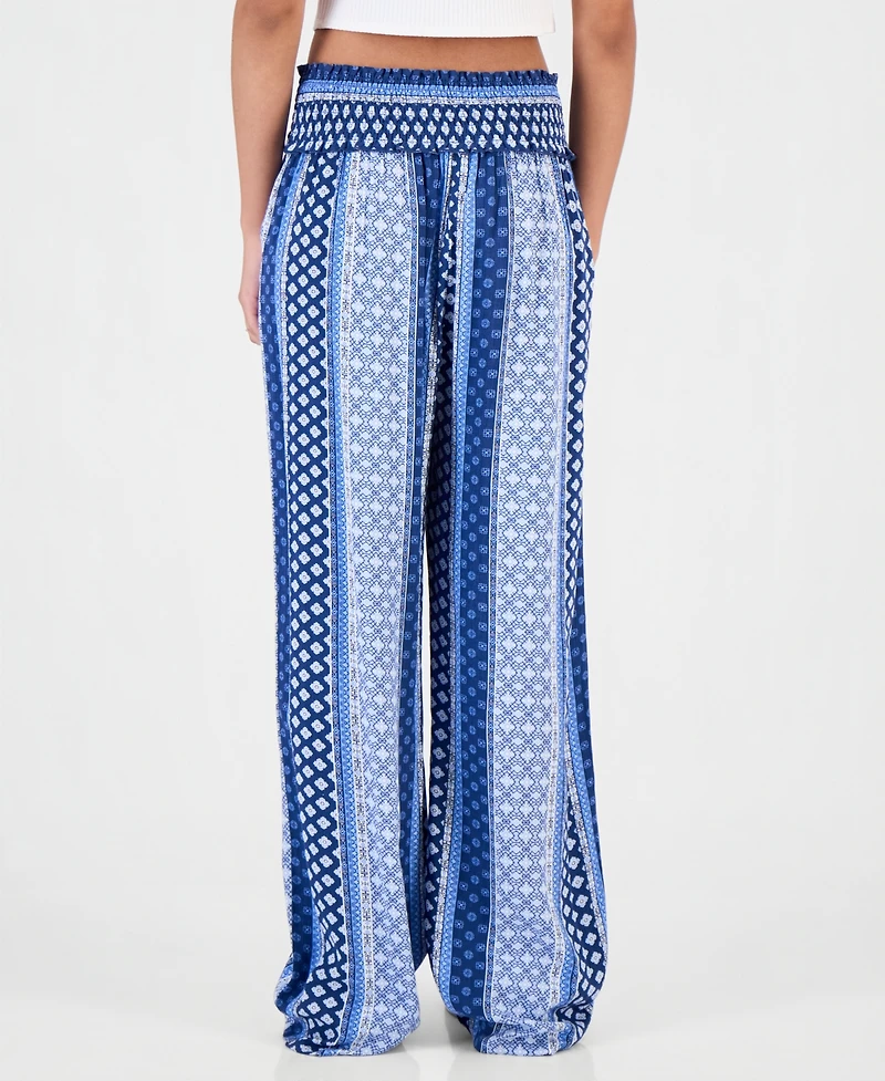 Kingston Grey Juniors' Printed Smocked Wide-Leg Pants