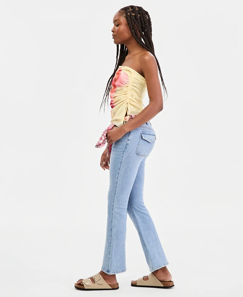 Madden Girl Juniors' Mid-Rise Scarf-Belt Bootcut Jeans