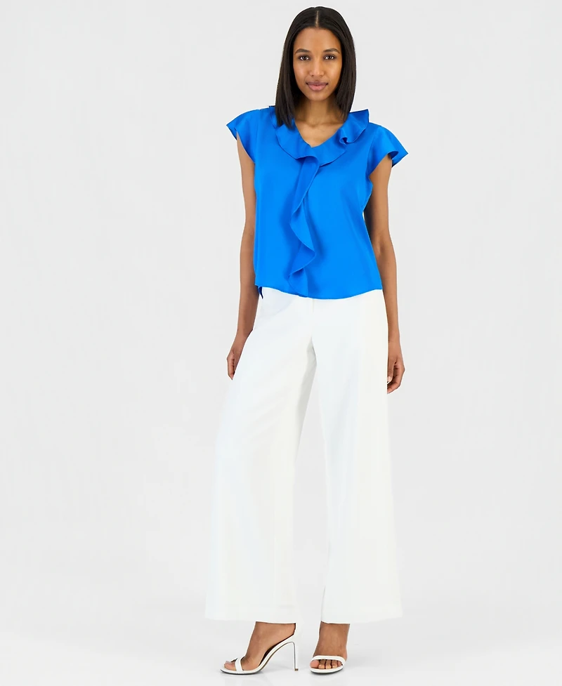 Tahari Asl Women's Ruffle-Trim Cap-Sleeve Blouse